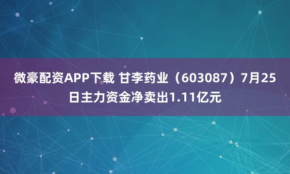 微豪配资APP下载 甘李药业（603087）7月25日主力资金净卖出1.11亿元